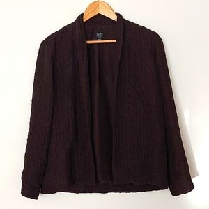 Eileen Fisher Silk/Linen Blend Textured Open Front Blazer Dark Brown Size PP